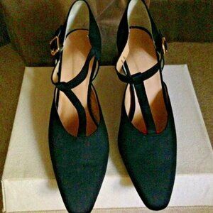 NWOB - T-Strap Pumps w/Art Deco Pattern Swarovski Crystal Heels by J. Crew